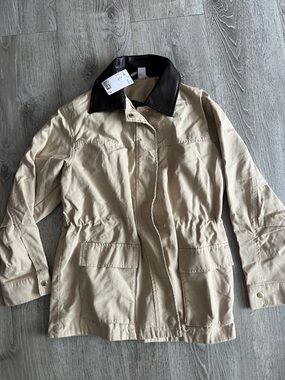 H&M Beige Trench Coat with Dark Brown Collar